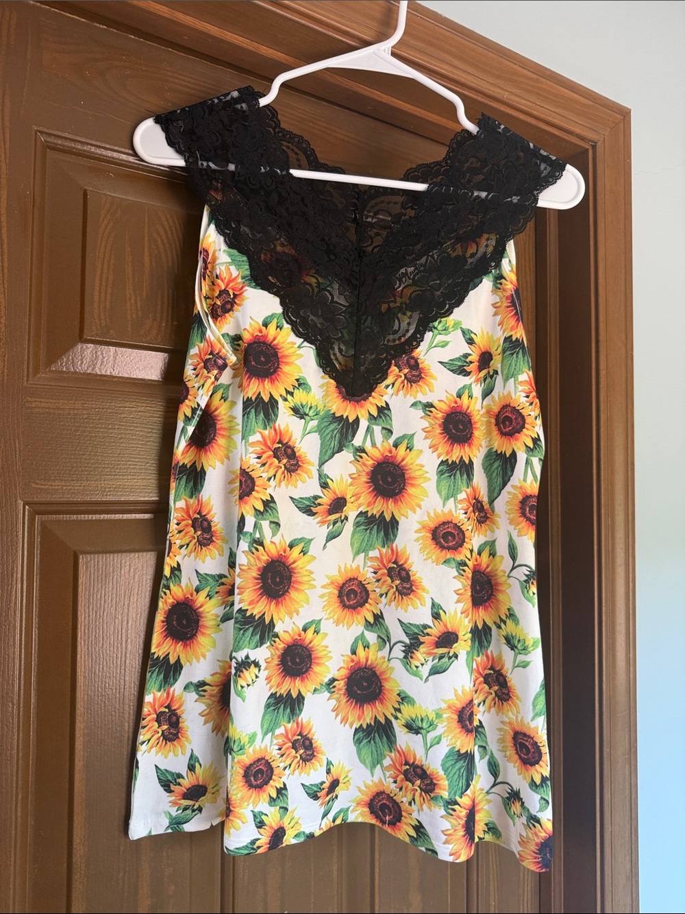 Sunflower Lace Trim Slip Dress - Black & Yellow Floral
